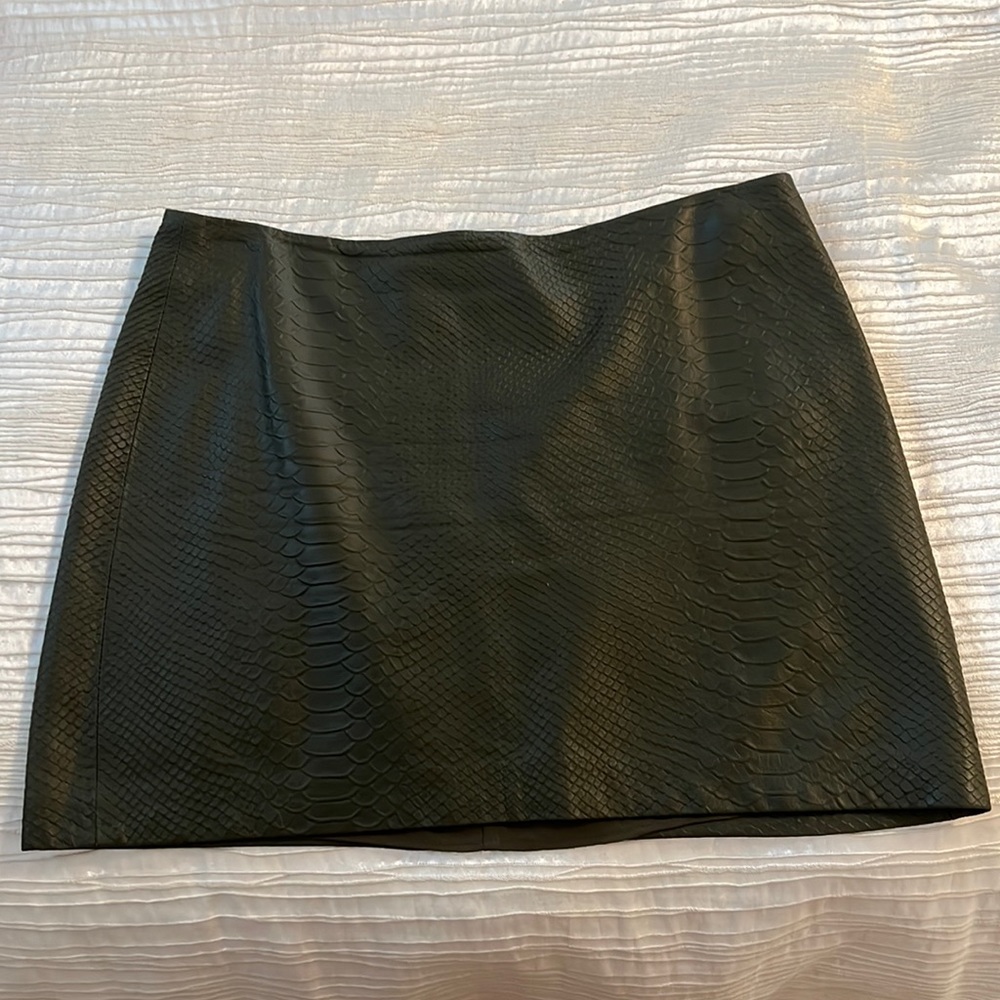 Alice and Olivia green crocodile mini skirt.